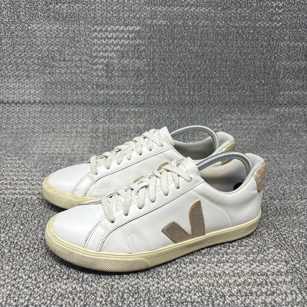 Veja Esplar Leather Sneakers White Rose Gold V Logo Women's US 8 EU 39 Shoes